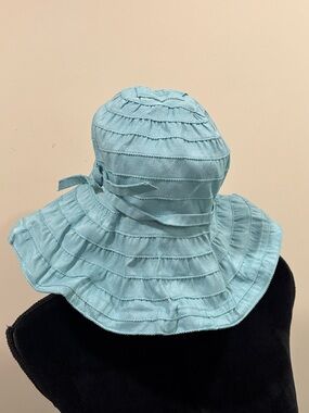 San Diego Hat Company Robin Egg Blue Ribbon Tiered Sun Hat with Side Bow